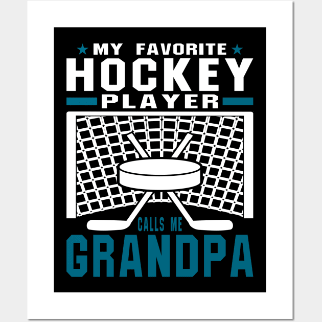 My Favorite Hockey Player Grandpa Blue White Text Wall Art by JaussZ